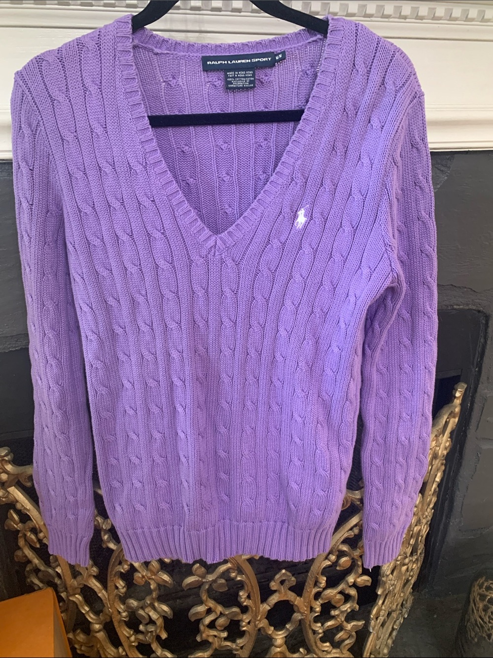 Ralph Lauren Lavender Cable-Knit V-Neck Sweater